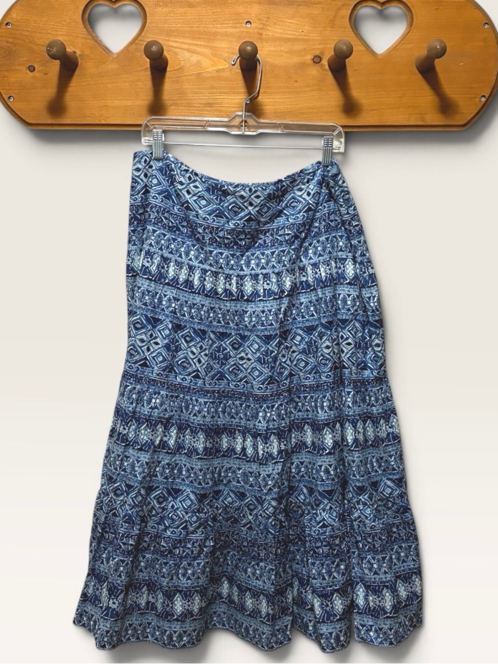 Chaps Denim Blue Boho Print Cotton Midi Skirt Size 12